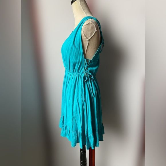 Cupshe NWT Turquoise V-Neck Dress w/ Open Back & Lace Up Ties on Sides (Small) - Picture 5 of 16
